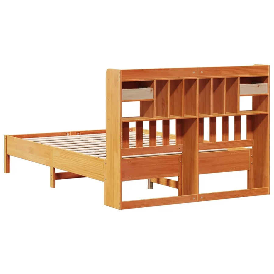 Lit bibliothèque sans matelas cire marron 150x200 cm pin massif - 6
