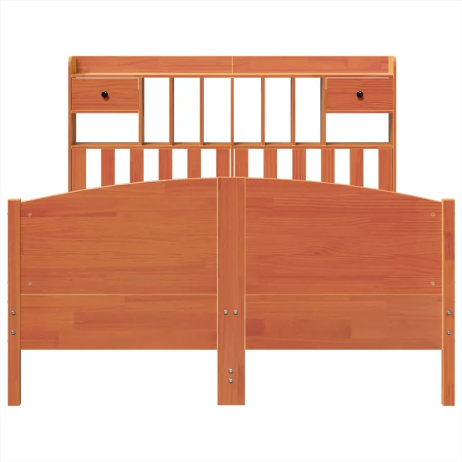 Lit bibliothèque sans matelas cire marron 140x200 cm pin massif - 4