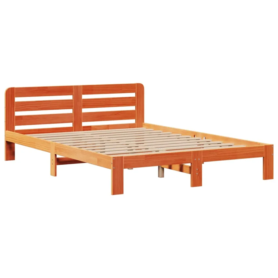 Lit bibliothèque sans matelas cire marron 140x200 cm pin massif - 5