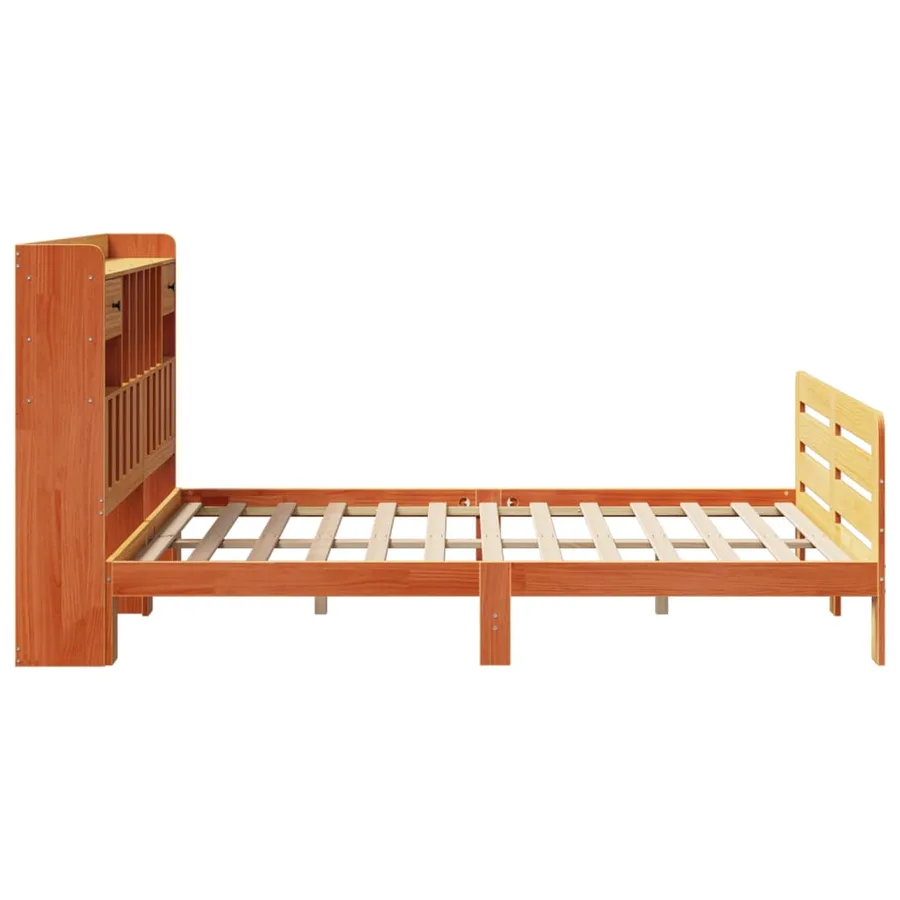 Lit bibliothèque sans matelas cire marron 140x200 cm pin massif - 7