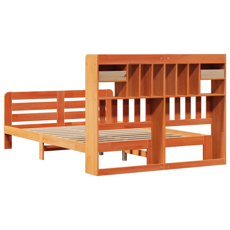 Lit bibliothèque sans matelas cire marron 140x200 cm pin massif - 8
