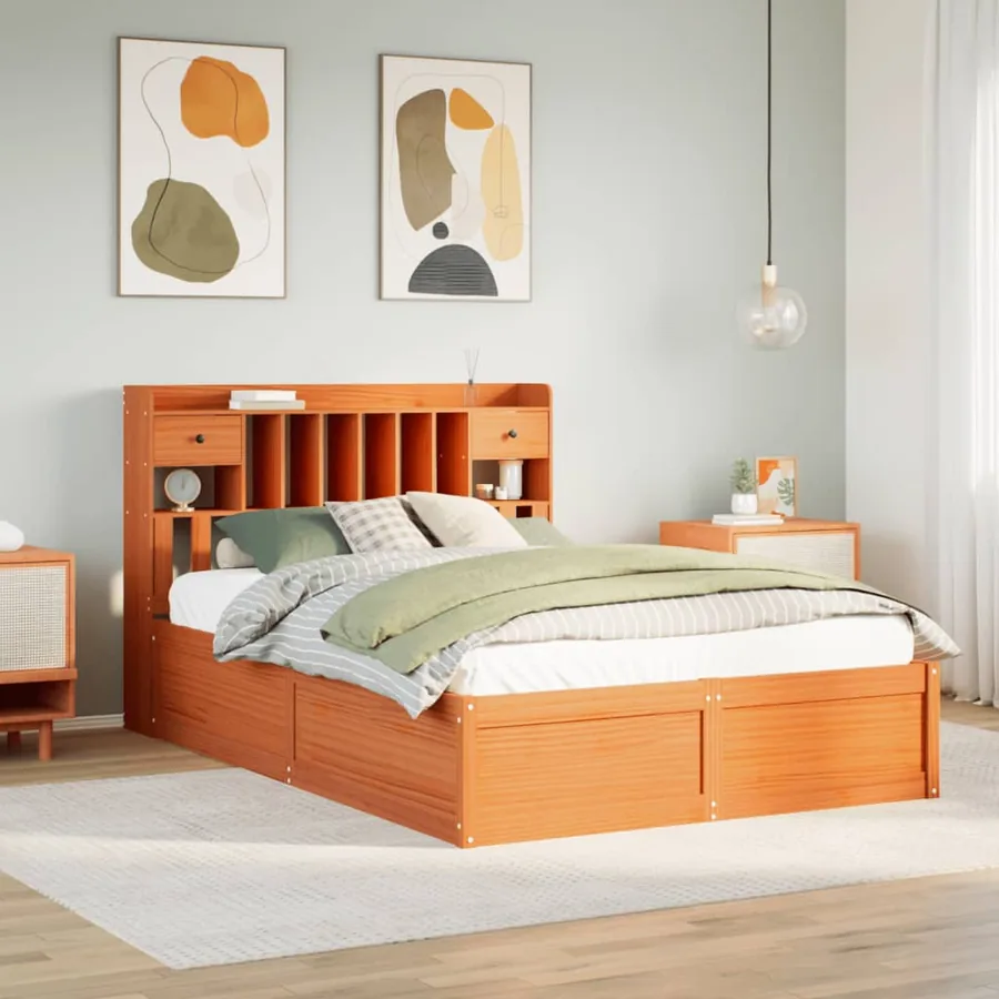 Cadre de lit sans matelas cire marron 140x200cm bois pin massif