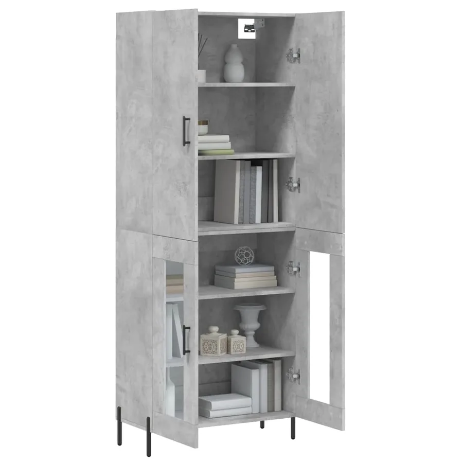 Buffet haut Gris béton 69,5x34x180 cm Bois d'ingénierie - 3