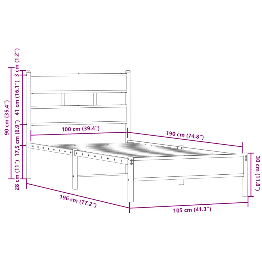 Cadre de lit sans matelas avec tête de lit 100x190 cm - 9