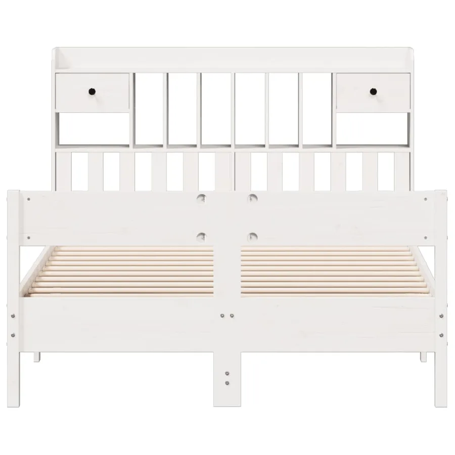 Lit bibliothèque sans matelas blanc 135x190 cm bois pin massif - 3