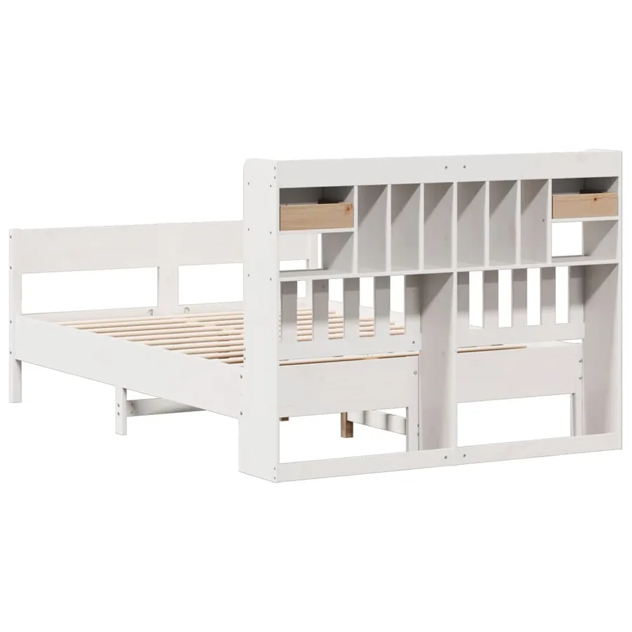 Lit bibliothèque sans matelas blanc 135x190 cm bois pin massif - 6