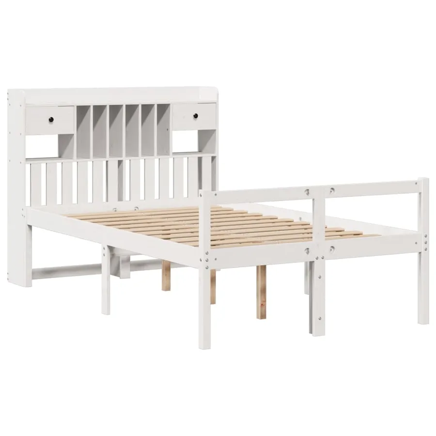 Lit bibliothèque sans matelas blanc 135x190 cm bois pin massif - 3