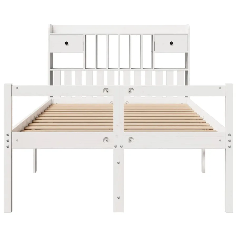 Lit bibliothèque sans matelas blanc 135x190 cm bois pin massif - 4