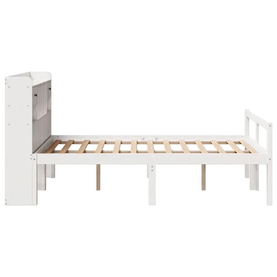 Lit bibliothèque sans matelas blanc 135x190 cm bois pin massif - 5