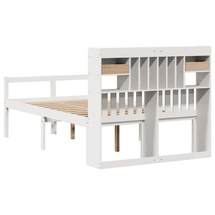 Lit bibliothèque sans matelas blanc 135x190 cm bois pin massif - 6