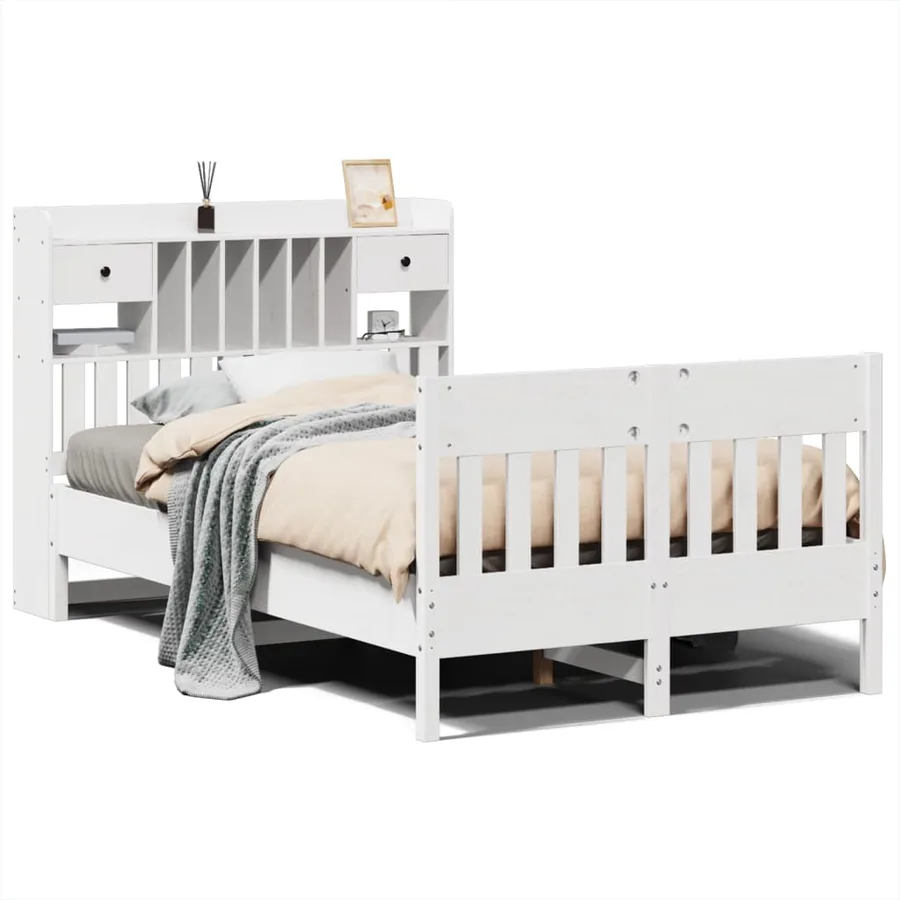 Cadre de lit sans matelas blanc 135x190 cm bois de pin massif - 2