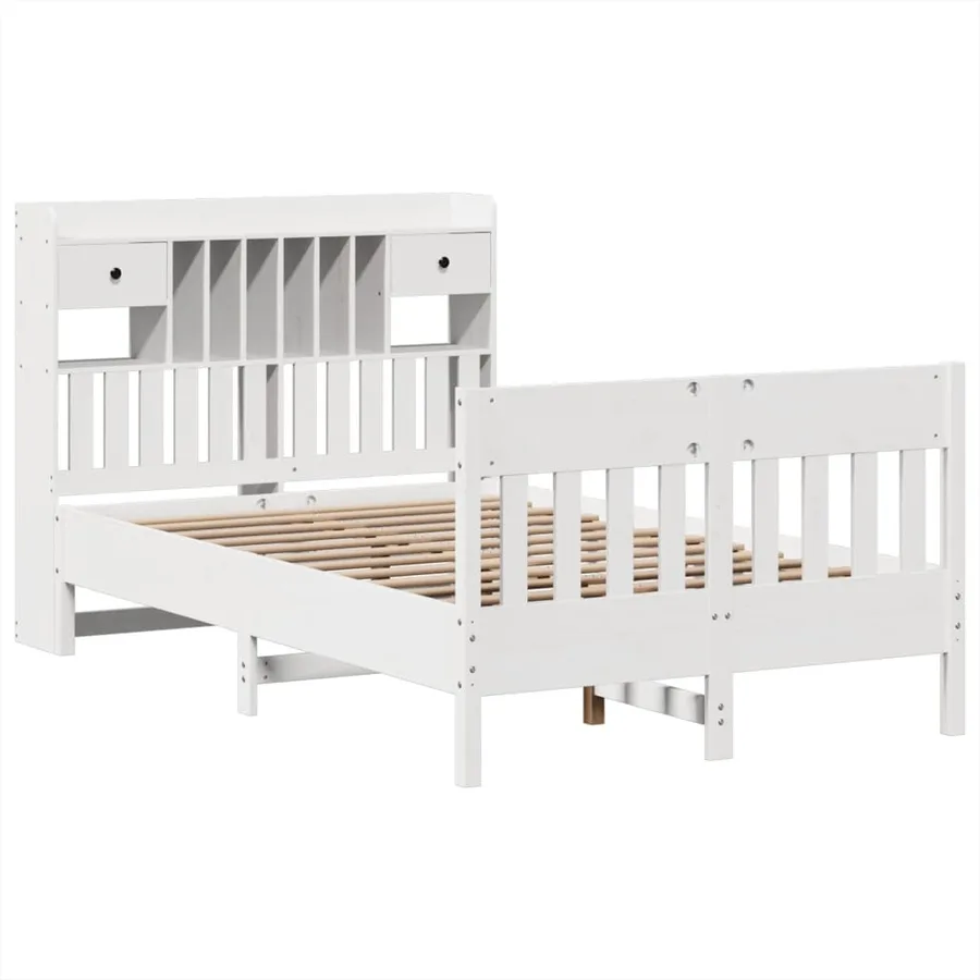 Cadre de lit sans matelas blanc 135x190 cm bois de pin massif - 3