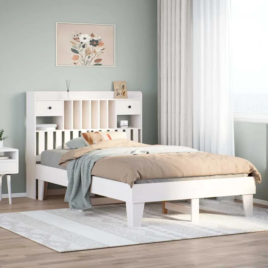 Cadre de lit sans matelas blanc 135x190 cm bois de pin massif