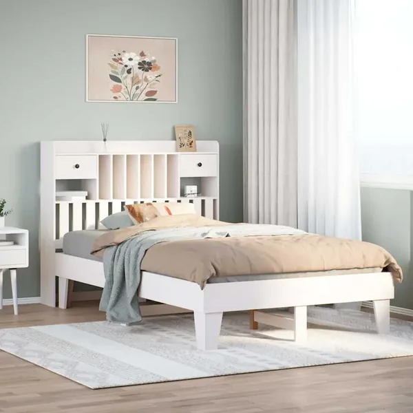 Cadre de lit sans matelas blanc 135x190 cm bois de pin massif