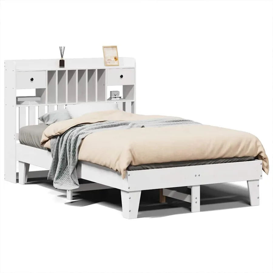 Cadre de lit sans matelas blanc 135x190 cm bois de pin massif - 2