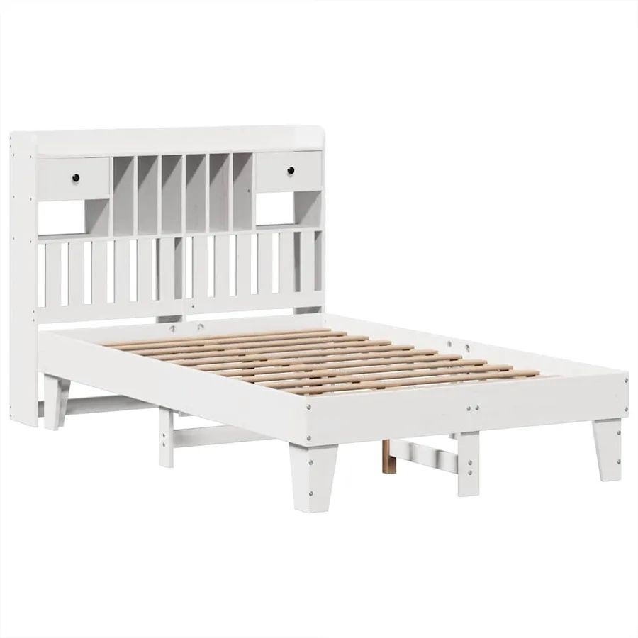Cadre de lit sans matelas blanc 135x190 cm bois de pin massif - 3