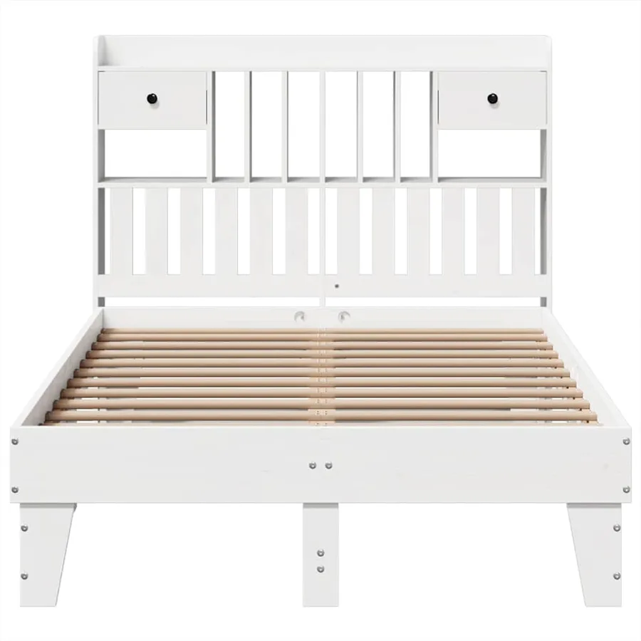 Cadre de lit sans matelas blanc 135x190 cm bois de pin massif - 4