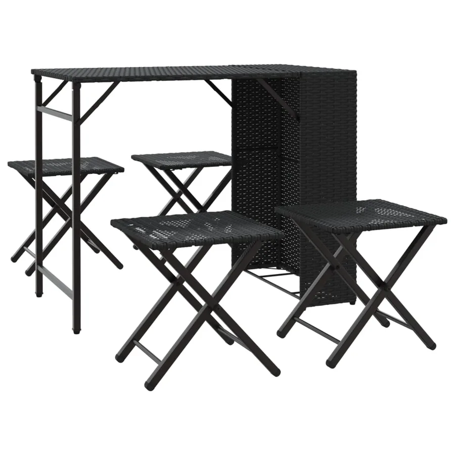 Ensemble à manger de jardin 5 pcs pliable noir résine tressée - 2