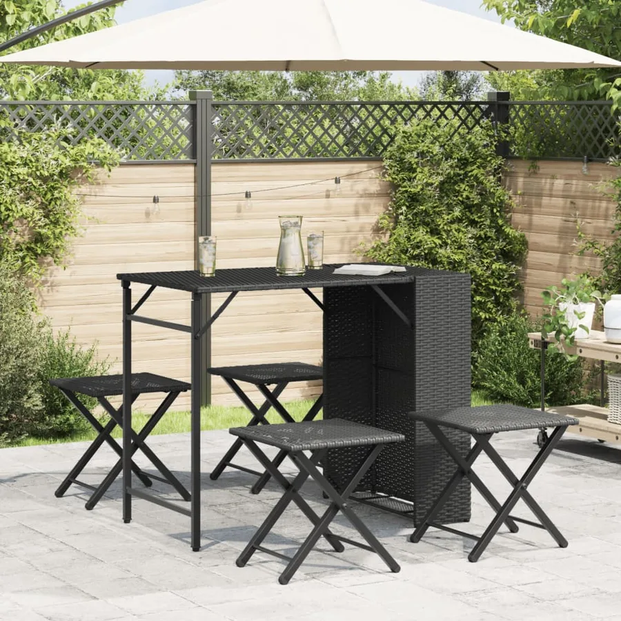 Ensemble à manger de jardin 5 pcs pliable noir résine tressée - 3