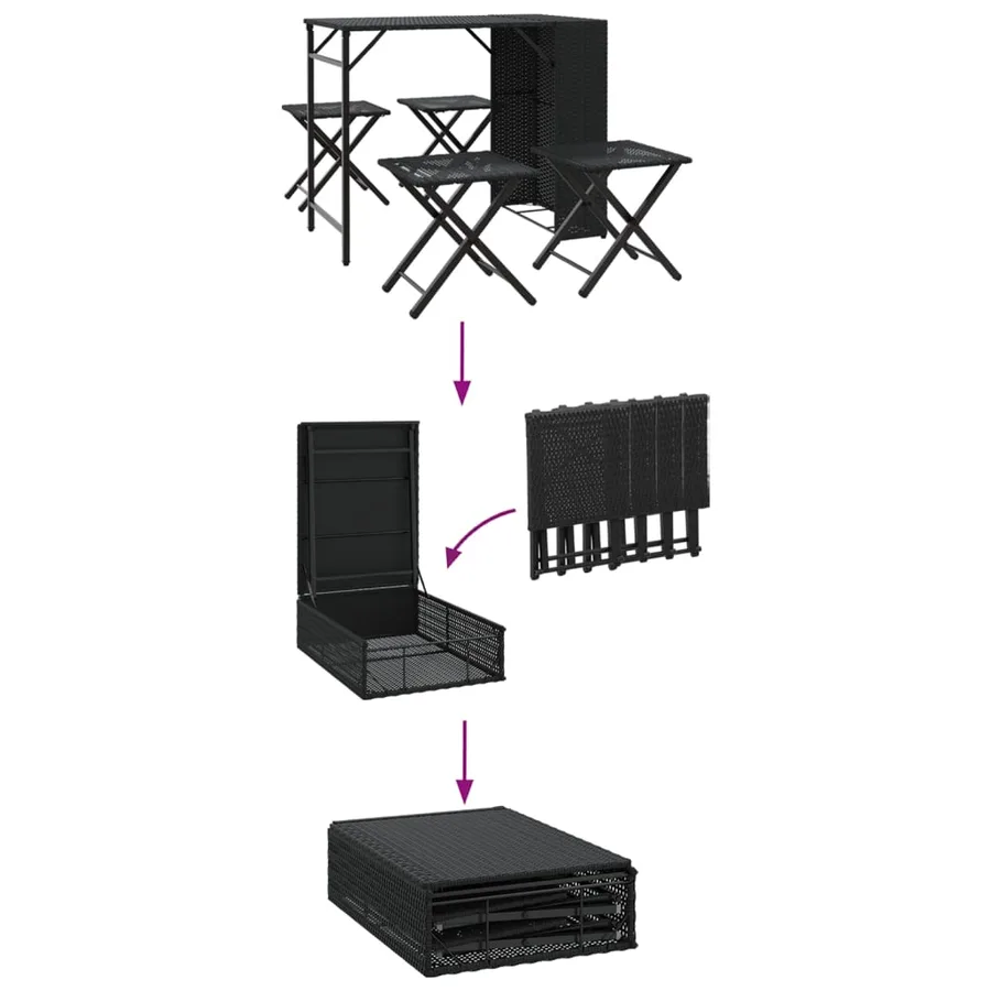 Ensemble à manger de jardin 5 pcs pliable noir résine tressée - 8