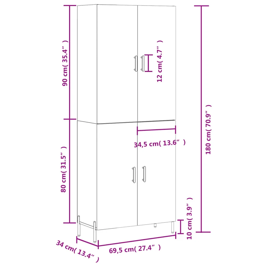 Buffet haut Chêne sonoma 69,5x34x180 cm Bois d'ingénierie - 13