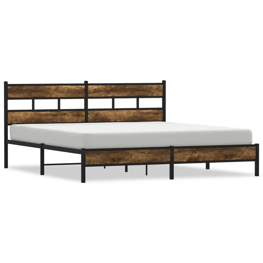 Cadre de lit en métal sans matelas chêne fumé 193x203 cm - 2