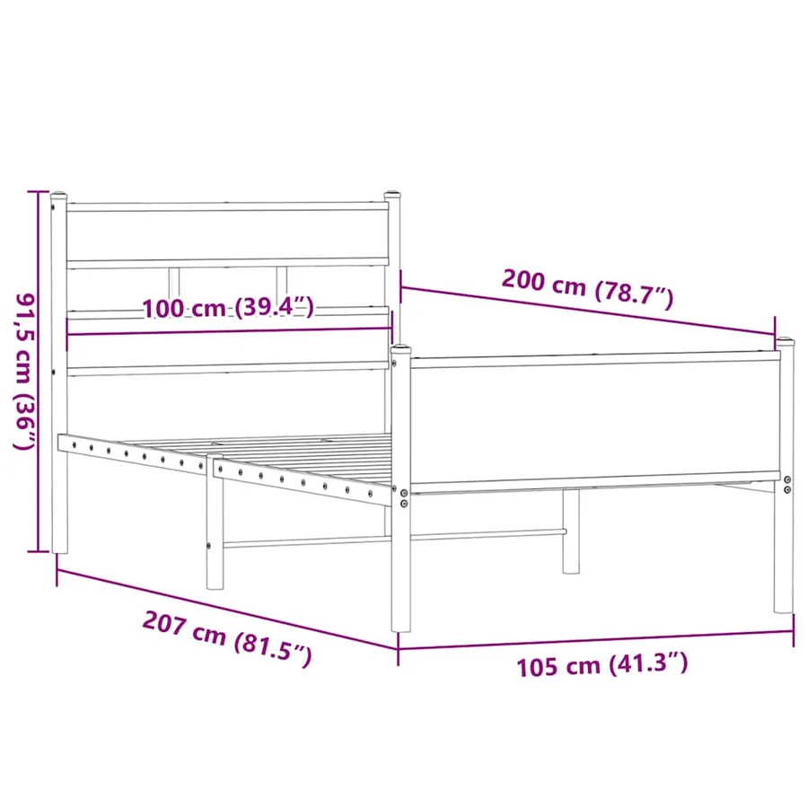 Cadre de lit sans matelas chêne fumé 100x200 cm bois ingénierie - 9