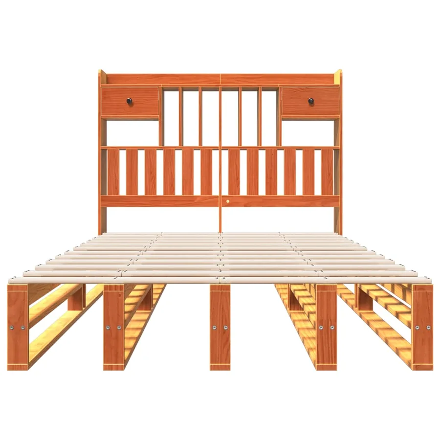 Lit bibliothèque sans matelas cire marron 135x190 cm pin massif - 4
