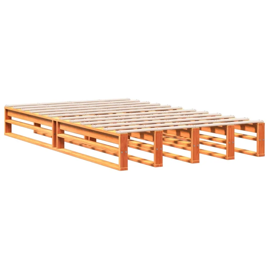 Lit bibliothèque sans matelas cire marron 135x190 cm pin massif - 5