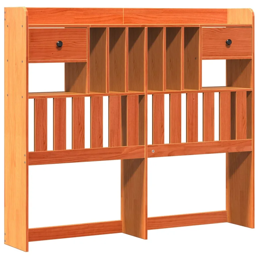 Lit bibliothèque sans matelas cire marron 135x190 cm pin massif - 6