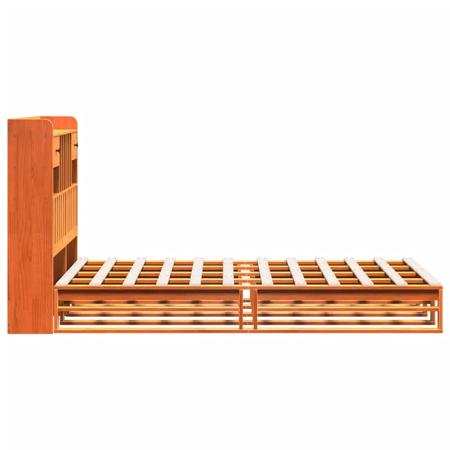 Lit bibliothèque sans matelas cire marron 135x190 cm pin massif - 7