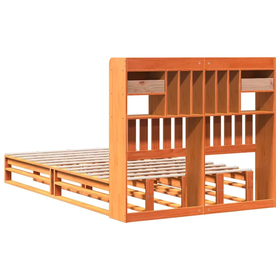 Lit bibliothèque sans matelas cire marron 135x190 cm pin massif - 8