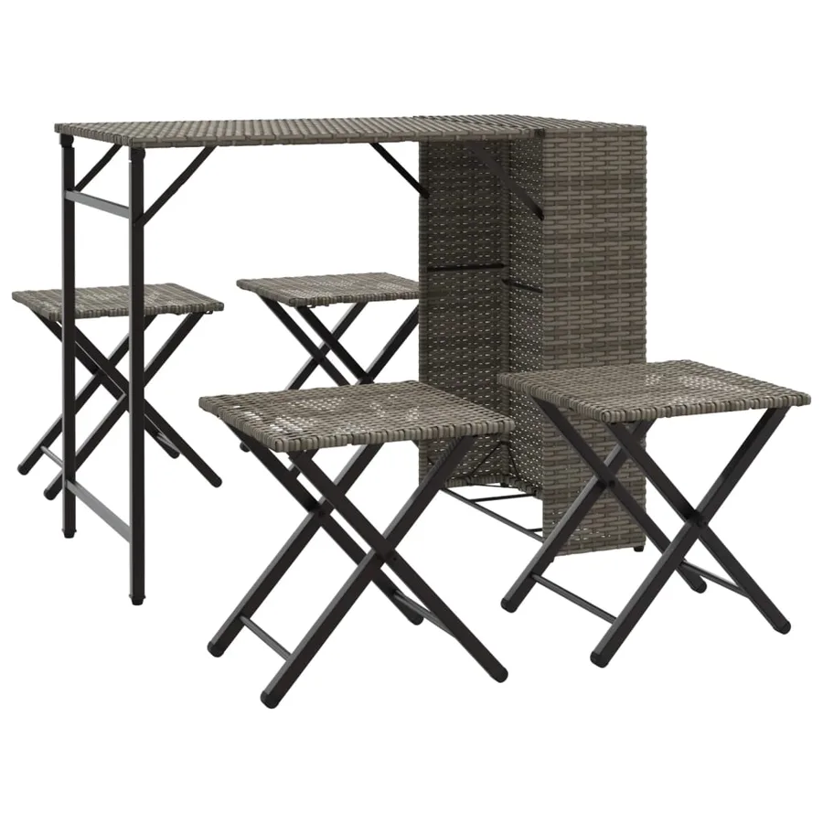 Ensemble à manger de jardin 5 pcs pliable gris résine tressée - 2