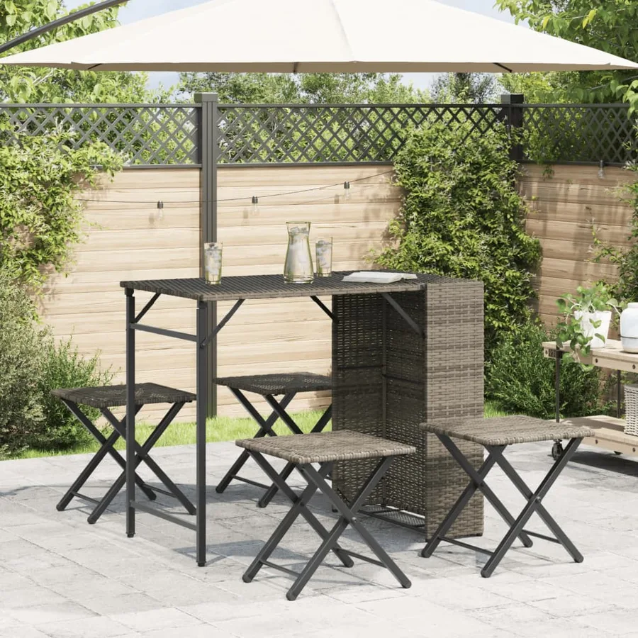 Ensemble à manger de jardin 5 pcs pliable gris résine tressée - 3