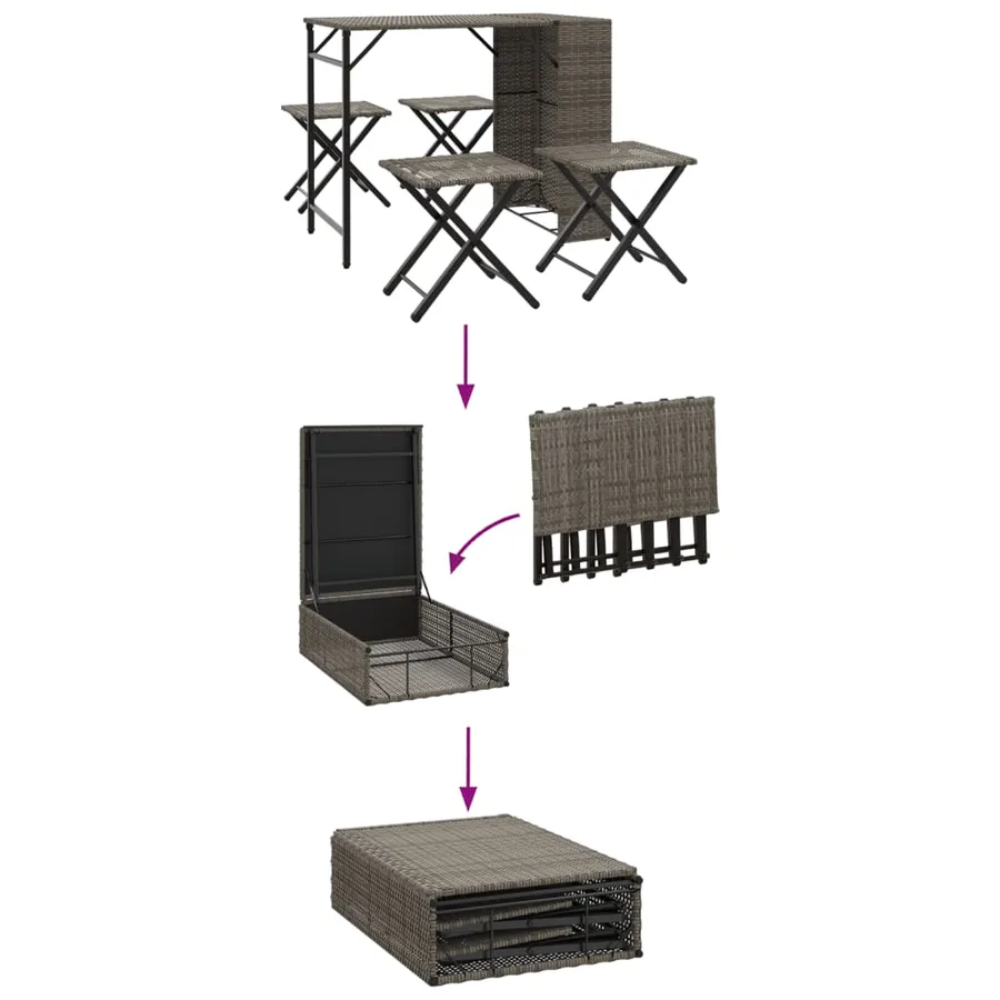 Ensemble à manger de jardin 5 pcs pliable gris résine tressée - 8