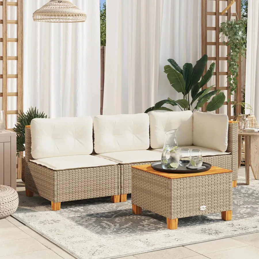 Canapé d'angle de jardin avec coussins beige résine tressée - 3