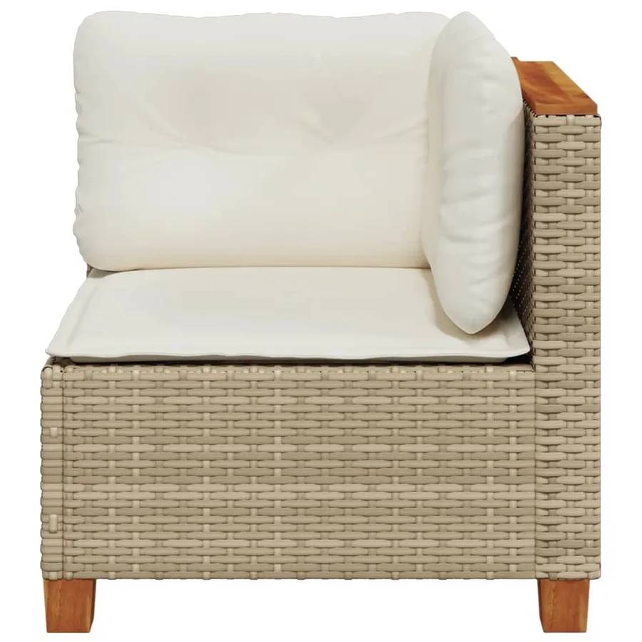 Canapé d'angle de jardin avec coussins beige résine tressée - 4