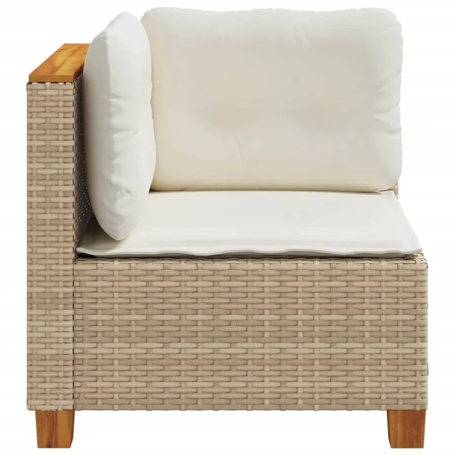 Canapé d'angle de jardin avec coussins beige résine tressée - 5