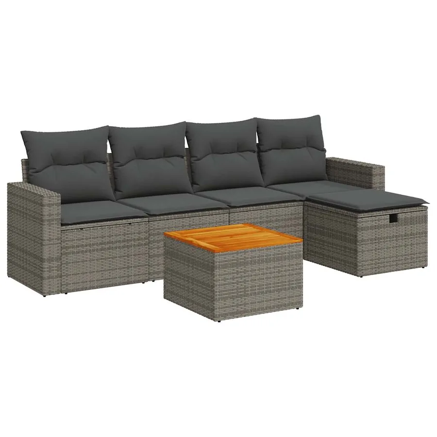 Salon de jardin 6 pcs avec coussins gris résine tressée - 2