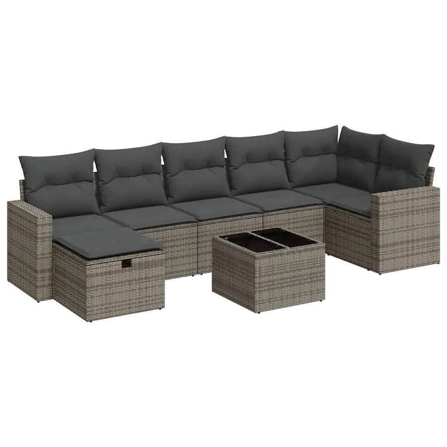 Salon de jardin 8 pcs avec coussins gris résine tressée - 2