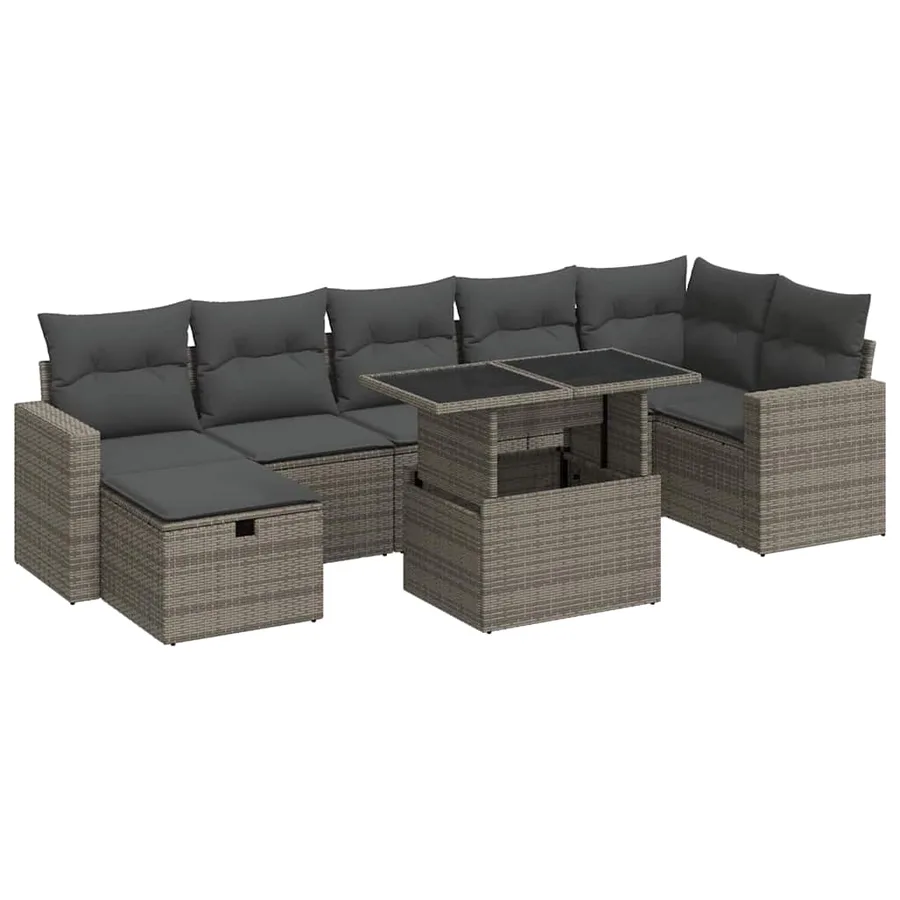 Salon de jardin 8 pcs avec coussins gris résine tressée - 2