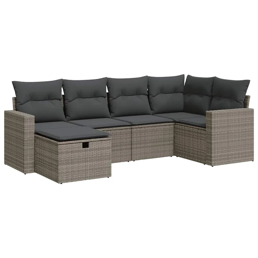 Salon de jardin 6 pcs avec coussins gris résine tressée - 2