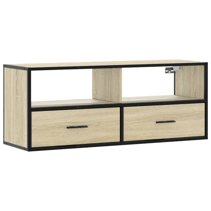 Meuble TV chêne sonoma 100x31x39,5cm bois d'ingénierie et métal - 2