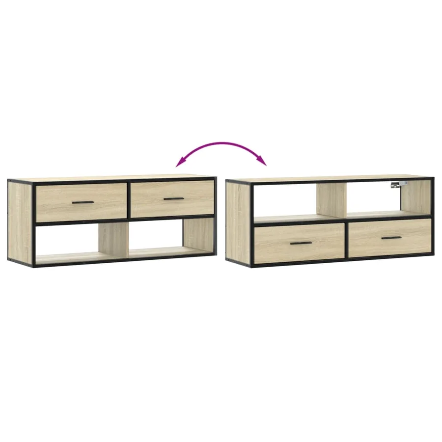 Meuble TV chêne sonoma 100x31x39,5cm bois d'ingénierie et métal - 7
