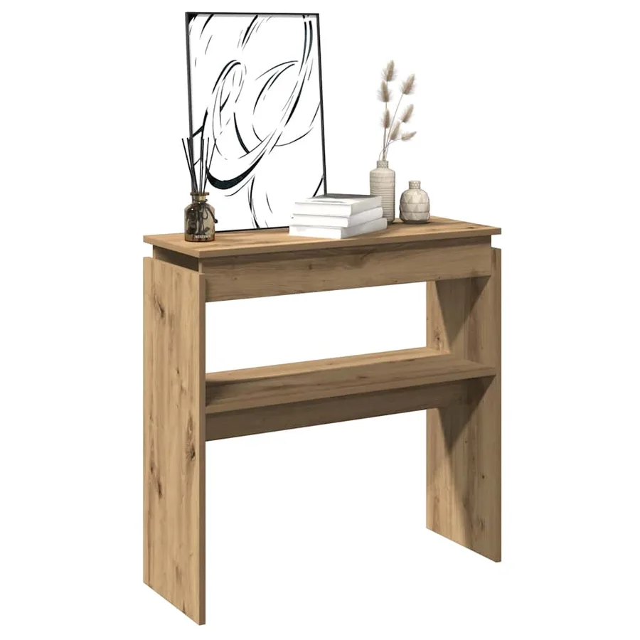 Table console chêne artisanal 80x30x80 cm bois d'ingénierie - 3