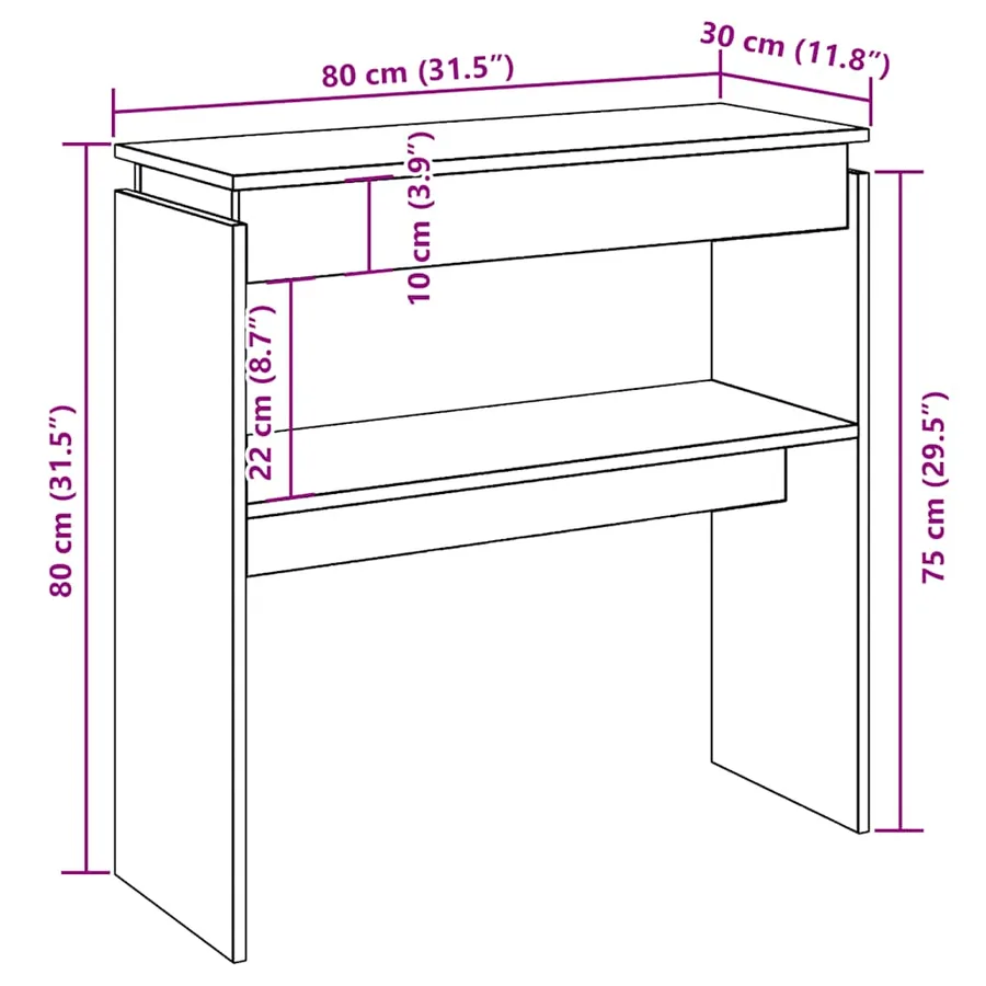 Table console chêne artisanal 80x30x80 cm bois d'ingénierie - 8