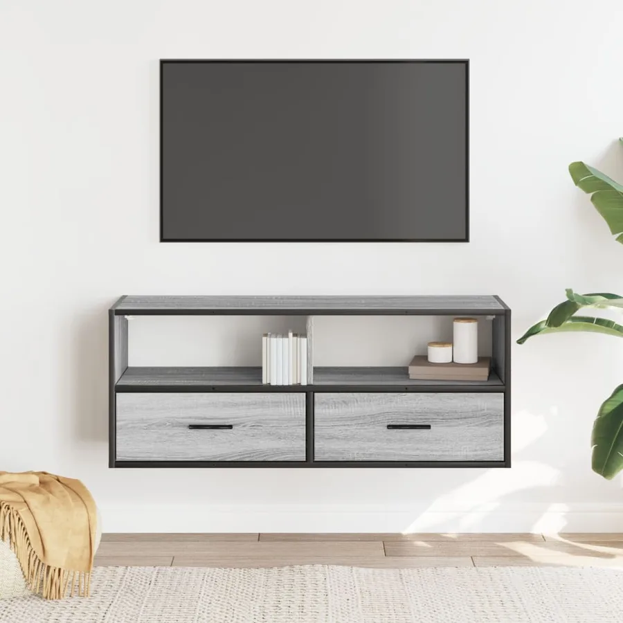 Meuble TV sonoma gris 100x31x39,5 cm bois d'ingénierie et métal - 3