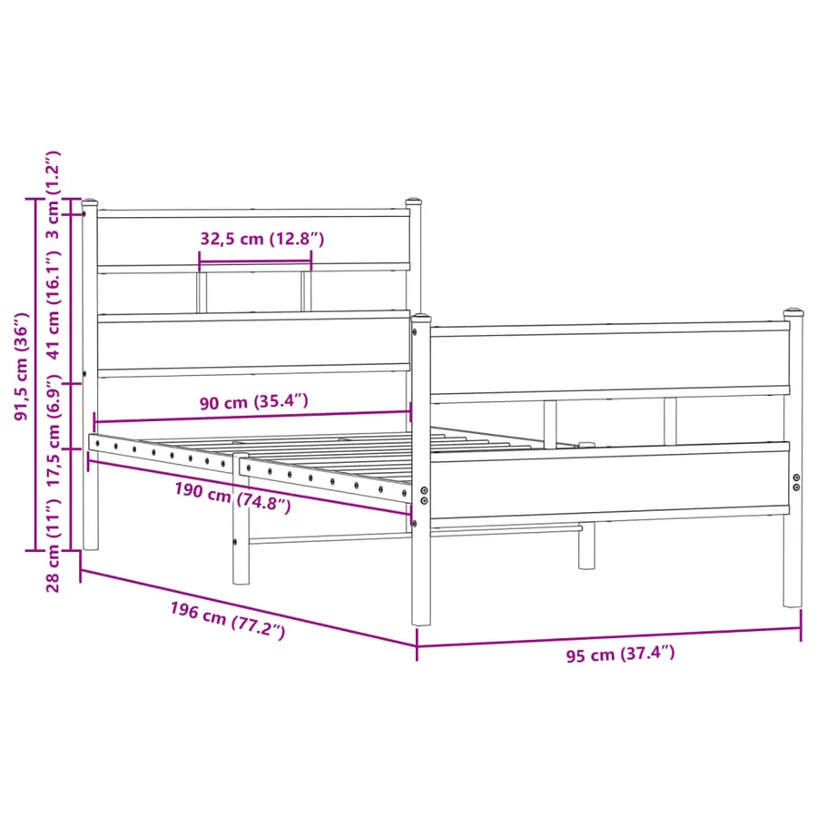 Cadre de lit sans matelas avec tête de lit pied de lit 90x190cm - 9