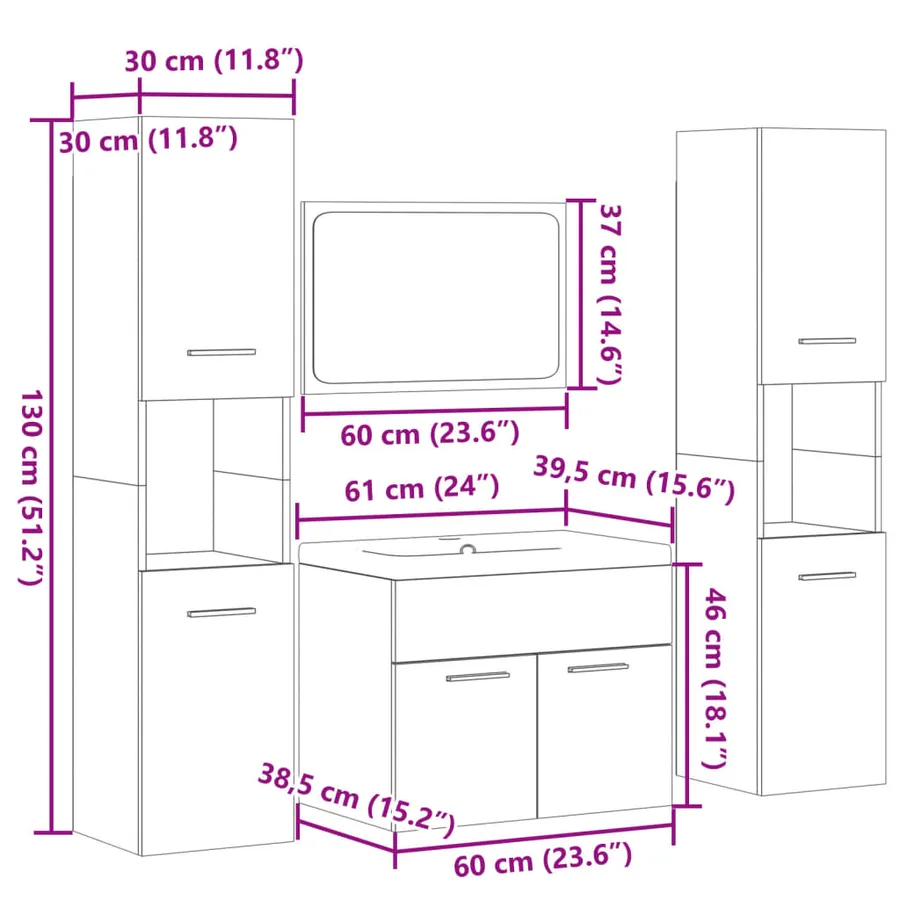 Ensemble de meubles de salle de bain 4 pcs gris béton - 12