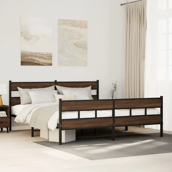 Cadre de lit en métal sans matelas chêne marron 180x200 cm